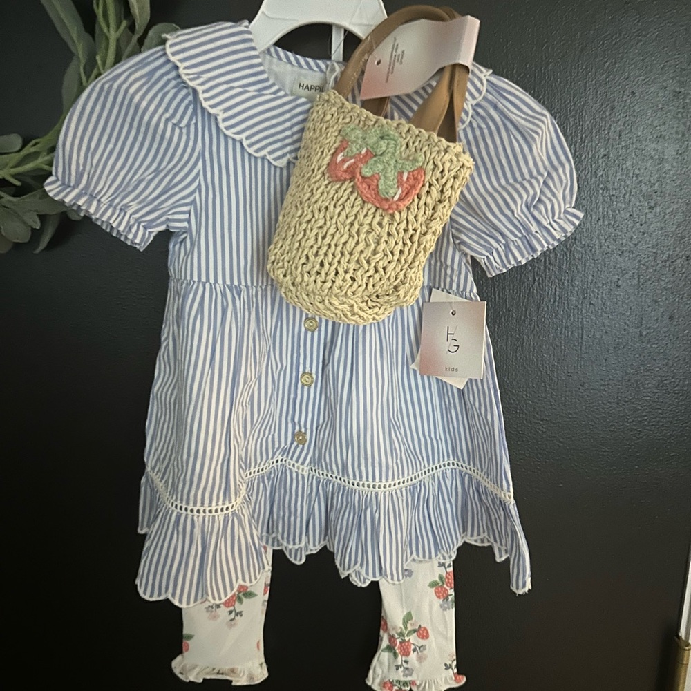 Girls 24 month blue striped Easter dress and purse
